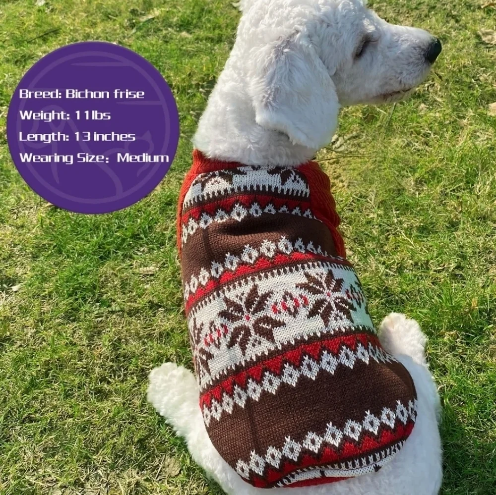 cyeollo Christmas Snowflake Ugly Xmas Dog Sweaters with Fleece Lining Size L
